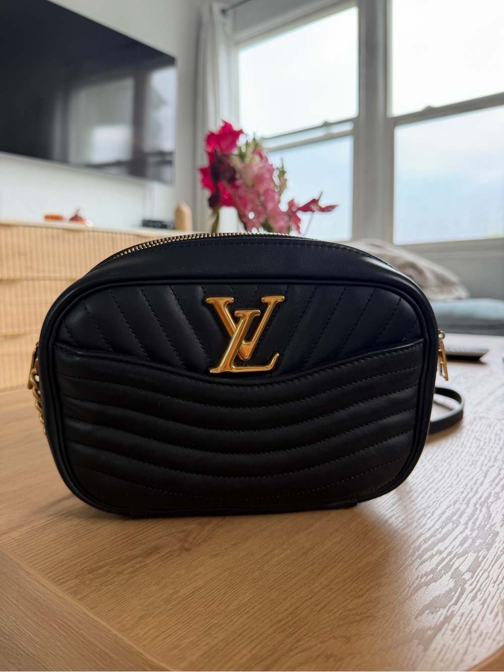 Louis Vuitton Black Quilted Camera Crossbody with Gold LV
